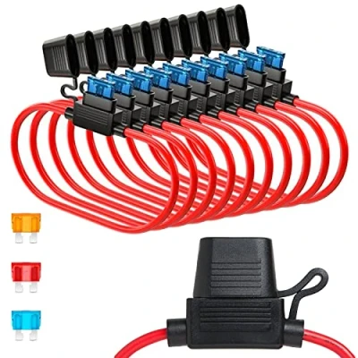 Image of GTIWUNG 10Pcs Car Inline Fuse Holder 32V, In line Standard Blade Waterproof 16AWG, Middle Box, Medium Size DC