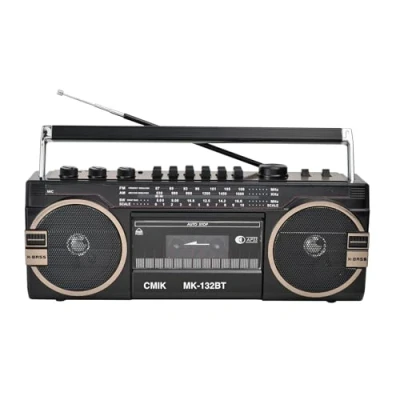 Image of WHIPIN Portable Boombox CD Tape Player,Cassette Player Radio,Classic 80s Style Retro Bluetooth Cassette Recorder and AM/FM Radio Speaker,Cassette for Family Gathering Travel (Color : Black)