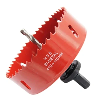 Image of 4.33 inch Hole Saw, LAIWEI 110mm Cutter, with A2 Heavy Duty Mandrel, 4341drill bit for Drilling Wood, Sheet Metal, Aluminum Profiles, Drywall, PVC and Other Materials (4 5/16 110mm)
