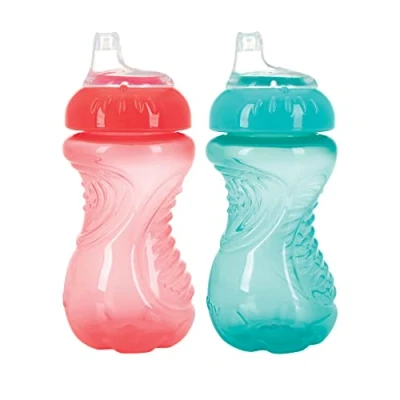 Image of Nuby Baby Feeding 2pk No Spill Cup 10oz (Pink &amp; Purple) New 80317