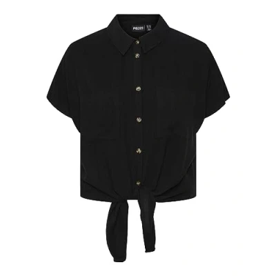 Image of PIECES Women&#039;s Pcvinsty SS Tie Shirt Noos Blouse, Black, M