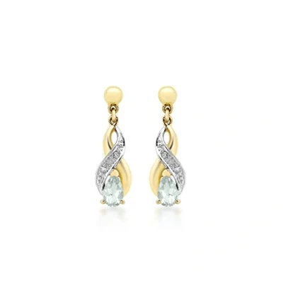 Image of Carissima Gold Women&#039;s 9ct Yellow Diamond and Aquamarine Crossover Drop Earrings
