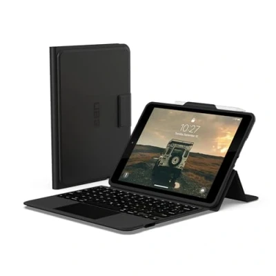 Image of URBAN ARMOR GEAR UAG Designed for iPad 10.2&quot; 9th/8th/7th Gen 2019 2021 Case with Keyboard Black/Ash English, Rugged Bluetooth Wireless Integrated Multi Touch Trackpad Protective Folio Cover