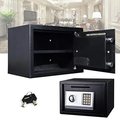 Image of 16L Electronic Digital Security Safe with Two Emergency Overide Keys and Keypad, Front Loading coin Slot, Wall Floor Fixings, Protect Cash, Money, Jewelry, 35x25x25cm (Black)