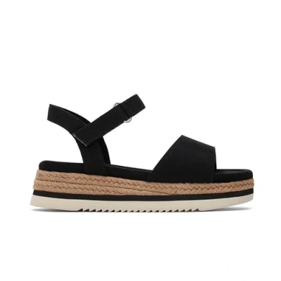 Image of TOMS Girls Diana Wedge Sandal, Black Canvas, 5 UK
