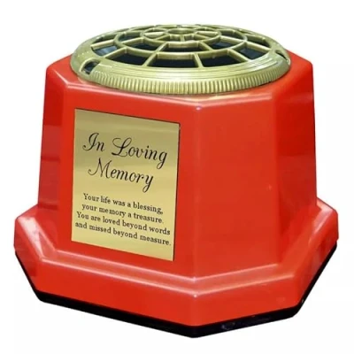 Image of Red Graveside Memorial Flower Vase with Gold In Loving Memory Plaque (Personalised Name) (In Memory)