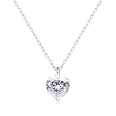 Image of Philip Jones Silver Plated Heart Solitaire Necklace Created with Zircondia® Crystals