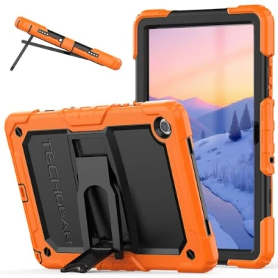Image of TECHGEAR ArmourSHIELD Case For Samsung Galaxy Tab A9 Plus 11&quot; 2023 (SM X210 / SM X215) Full Body Tough Shockproof Rugged with Folding Stand &amp; Screen Protector, Kids Schools Work Case, Orange