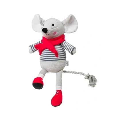 Image of House of Paws Christmas Merry Mouse Small Dog Toy, with Rope and Squeaker, Fun Festive, 30cm