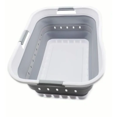 Image of SAMMART 42L Collapsible Plastic Laundry Basket Foldable Pop Up Storage Container/Organizer Portable Washing Tub Space Saving Hamper/Basket (1, White/Grey)