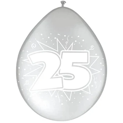 Image of 8pcs. Balloons 30cm anniversary 25 silver