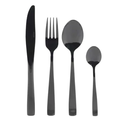 Image of Salter BW05463 Black Cutlery Set 16 Piece Regal Plated Stainless Steel Tableware, Flatware Service For 4 People, Silverware Knife And Fork Dinner Set, Knives/Forks/Spoons, Home/Party/Restaurant
