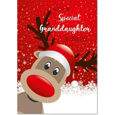 Image of doodlecards Granddaughter Christmas Card Rudolph in Snow Large A4 Size for with Plain Envelope