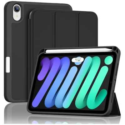 Image of ProCase for iPad Mini 7 A17 Pro 2024/iPad 6 2021 8.3 Inch 7th/6th Gen Case with Pencil Holder, Trifold Stand Smart Folio Soft TPU Back Cover 8.3&quot; Black
