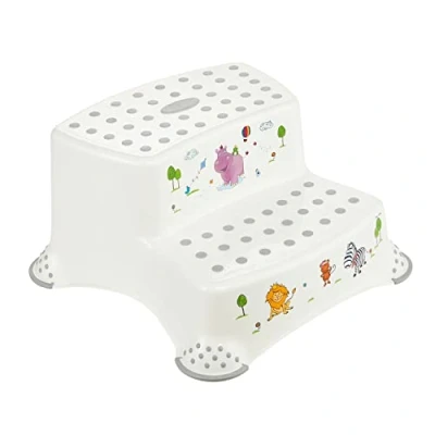 Image of keeeper Hippo Step Stool, Two Tier, For 18 months to 10 years, Anti Slip Design, Igor, White