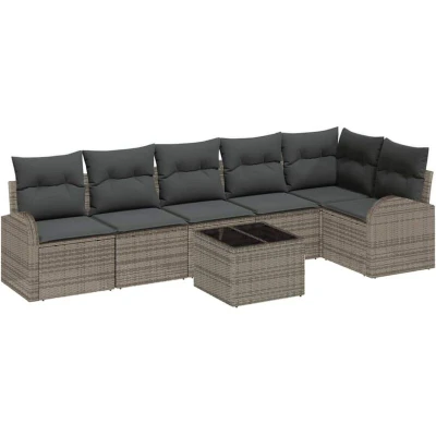 Image of vidaXL 6 Piece Garden Sofa Set with Cushions Black Poly Rattan
