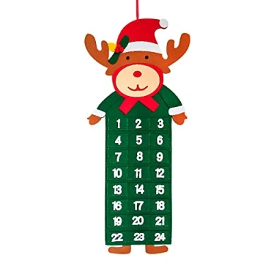 Image of Christmas Advent Calendar, Reusable Hanging Felt Calendar with 24 Pockets, Countdown (green)