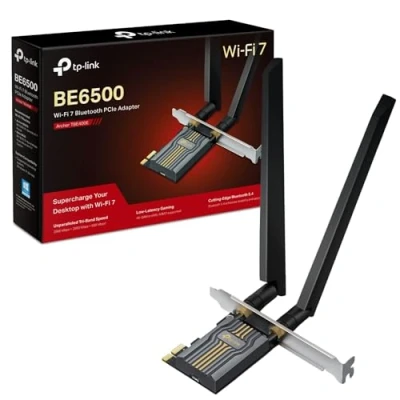 Image of TP Link Archer TBE400E BE6500 4K QAM Wi Fi 7 Bluetooth 5.4 PCIe Adapter, Tri Band Speeds up to 2882 Mbps, OFDMA and MU MIMO, Low Profile Bracket, Refined Security, Wider Signal Coverage, Easy Setup