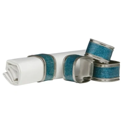 Image of Premier Housewares 1403766 Square Glitter Napkin Rings Turquoise, Set of 4, H4 x W3 D4cm