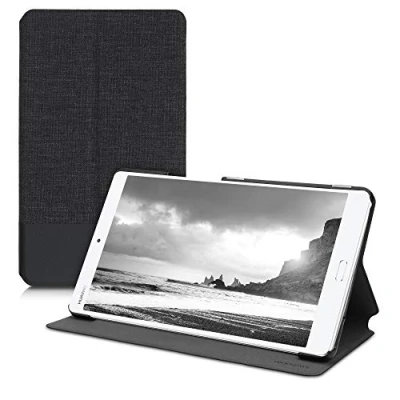 Image of kwmobile Case Compatible with Huawei MediaPad M3 8.4 PU Leather and Canvas Cover Stand Feature Anthracite/Black
