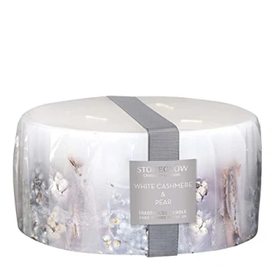 Image of Seasonal Collection White Cashmere &amp; Pear Scented Candle 3 Wick Pillar