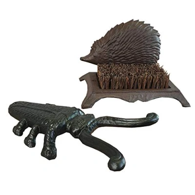 Image of Cast Iron Hedgehog Boot Brush Shoe Scraper &amp; Beetle Jack