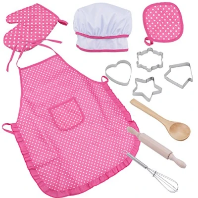 Image of niCWhite Kids Chef play Set, Cooking Playset,Chef Dress Up Outfit Set with Apron,Chef Hat and Other Accessories,11pcs Children Pretend Role Toy for Age 3+