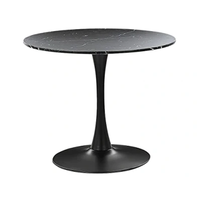 Image of Dining Table Industrial Black Marble with Round MDF Metal Base 90 cm Boca