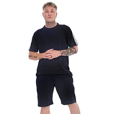 Image of Malay Cotton Jersey Pyjama Set Shorts Round Neck Loungewear Panelled T Shirt Nightwear Black