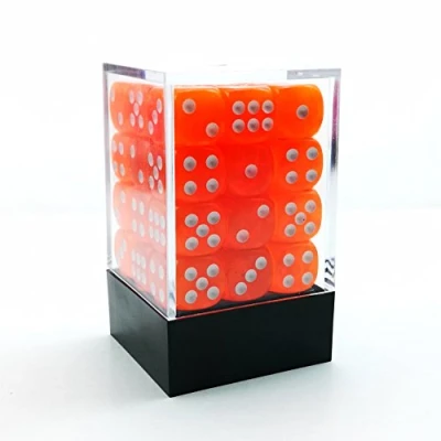 Image of Bescon 12mm 6 Sided Dice 36 in Brick Box, Six Die (36) Block of Dice, Translucent Orange With White Pips