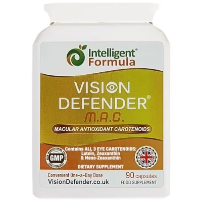 Image of Lutein, Zeaxanthin &amp; Meso Eye Supplement: Vision Defender MAC Antioxidant Carotenoids “Eye Vitamins for Eyesight, Care Health Vegan/Vegetarian 90 Capsules/One A Day Made in UK