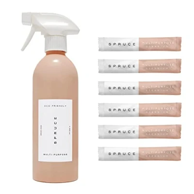 Image of Spruce Multipurpose Starter Kit Bundle: Refillable Cleaning with Aluminum Reusable Bottle. 6 x Plastic Free Concentrated Refills. Just add water. Eco friendly. Non toxic. 100% Vegan