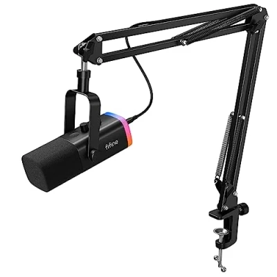 Image of FIFINE Gaming Microphone Kit, XLR/USB Set for PC/MAC/PS5/Mixer, Boom Arm Stand Dynamic Mic with Controller RGB, Mute Button, Gain Knob, Podcast Recording, Vocal AmpliGame AM8T