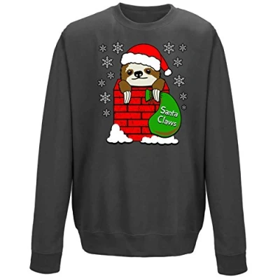 Image of Santa Claws Cute Sloth in Chimney Festive Christmas Sweatshirt Charcoal Grey (XL)