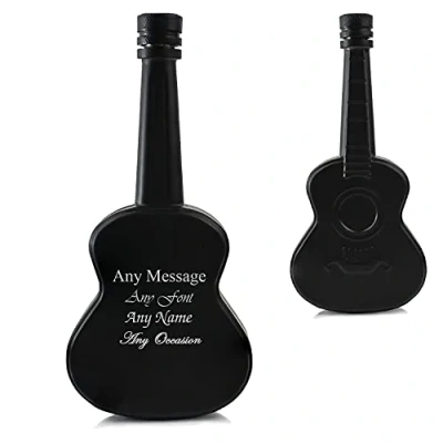 Image of Personalised Engraved Black 5oz Guitar Hip Flask, Personalise with Any Message for Occasion