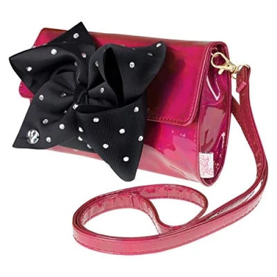 Image of JoJo Siwa Iridescent Pink Shoulder Bag Clutch &amp; Black Rhinestone Hair Bow