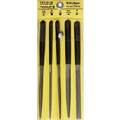 Image of 5 Piece Mixed Precision Mini File Set (Smaller Sized Needle Type Files). Made in Japan. ENGINEER tfs 02, Black