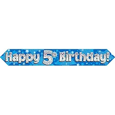Image of 9ft Banner Happy 5th Birthday Blue holographic