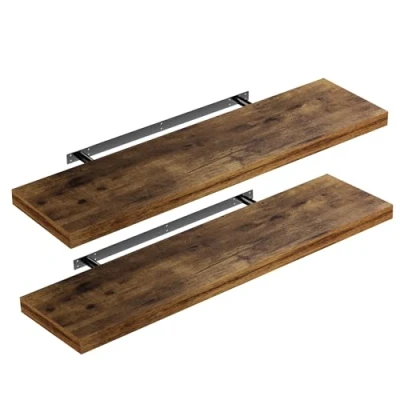 Image of CASARIA Set of 2 Floating Shelves w/Brackets 50 110cm 15kg Capacity Hidden Wall Fixing Kitchen Office Lounge Hallway Modern Decorative Hanging Shelving Dark Oak 50cm