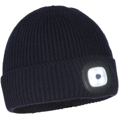 Image of Portwest Mens Workman&#039;s LED Beanie Thermal Hat with Head Light USB Rechargeable Navy