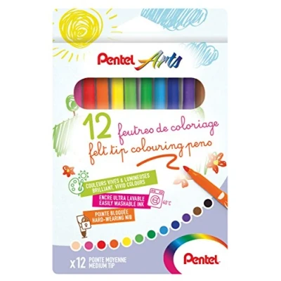 Image of Pentel scs2e 12 Ultra Washable Ink Felt tip Colouring Pens Assorted Colours