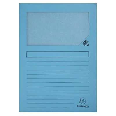 Image of Exacompta Ref 50162E Super Window Folders 220 x 310mm in Size, Suitable for Holding A4 Documents, 160gsm Card, Clear Document Viewing Bright Blue (Pack of 100)
