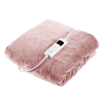Image of Carmen Comfort C81148PNK Fleece Luxury Electric Heated Flow and Over Blanket with 9 Heat Settings, Adjustable Timer 230gsm Flannel Material, Dusty Pink
