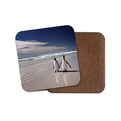 Image of 1 x Penguin Cork Backed Drinks Coaster Love Valentines Cute Animal #8237