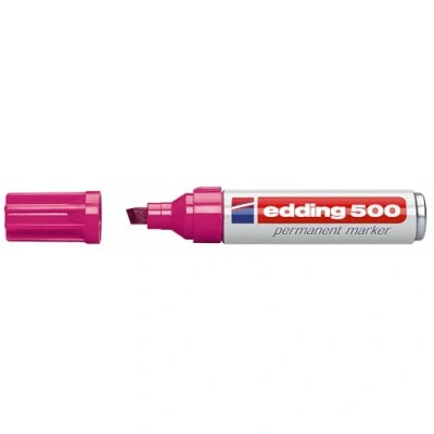 Image of edding 500 permanent marker pink 1 pen chisel tip 2 7 mm waterproof, quick drying, smear proof pens for cardboard, plastic, wood, metal, glass and fabric
