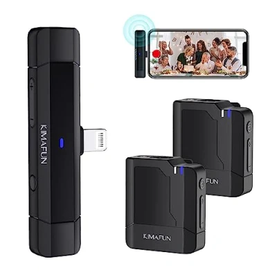 Image of KIMAFUN Dual Wireless Lavalier Microphone for iPhone iPads,2.4GHz Lapel Clip on Mic 2 People Record TikTok YouTube Facebook Live Streaming,Vlog Video Recording