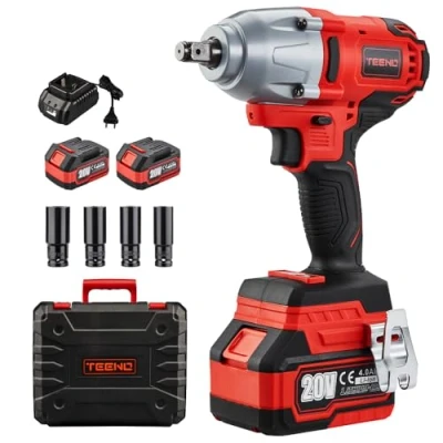 Image of TEENO 20V Brushless Lithium Ion Impact Wrench 4.0Ah Batteries, Charger, 1/2 Inch, 600N.m(Two Batteries)