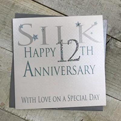 Image of white cotton cards Silk Happy 12th Love On A Special Day, Handmade Anniversary Card (Code AW12)