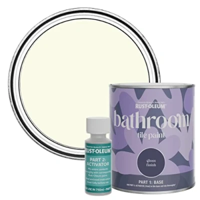 Image of Rust Oleum Beige Water Resistant Bathroom Tile Paint in Gloss Finish Shortbread 750ml
