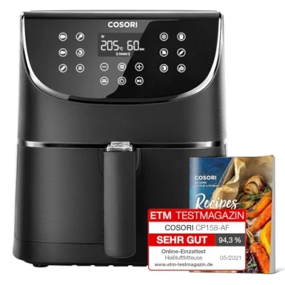 Image of COSORI Air Fryer 5.5L Capacity,Oil Free, Energy and Time Saver with 11 Presets 100 Recipes Cookbook, Non Stick, Dishwasher Safe Basket,1700 Watt, CP158 AF, Black